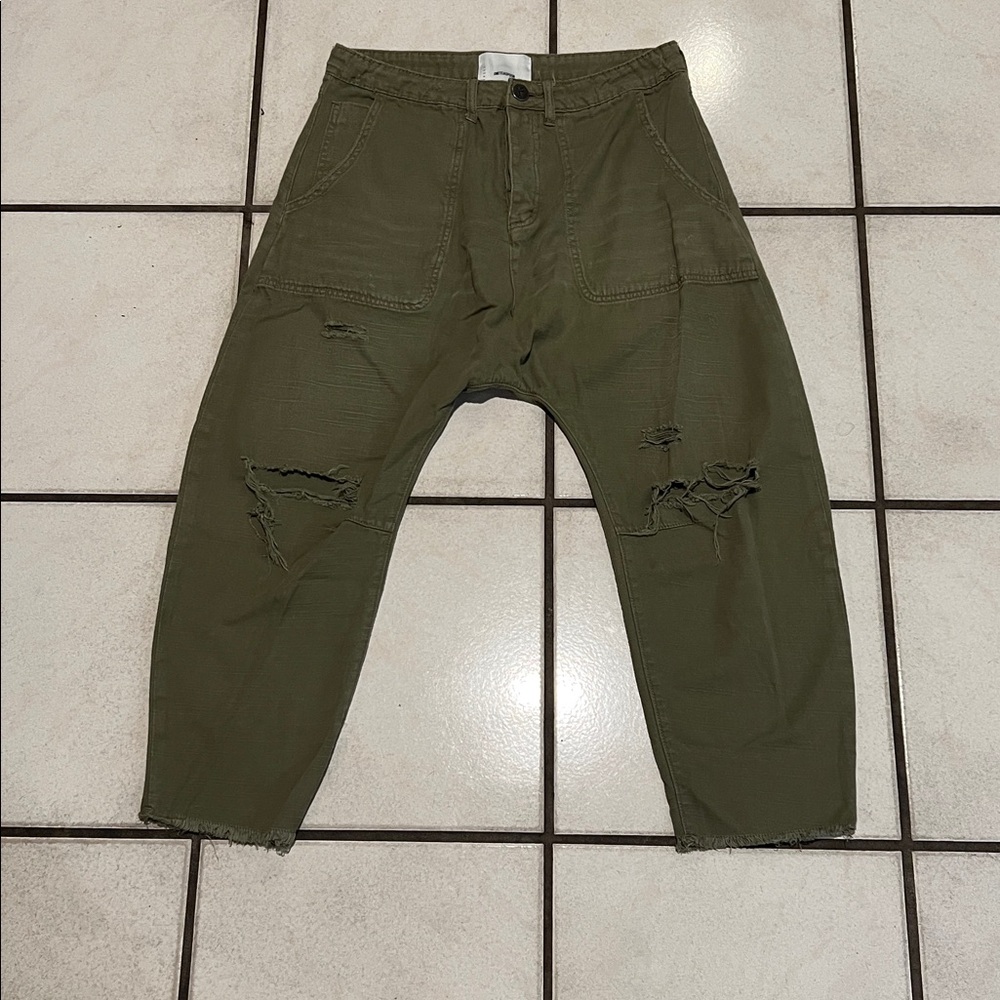 One teaspoon olive drop crotch utility pants size 30, 100% cotton, distressed